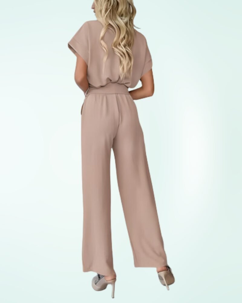 Prettygarden Women's Jumpsuit Casual Short Sleeve Wrap V Neck Belted Wide Leg Pants - Image 2