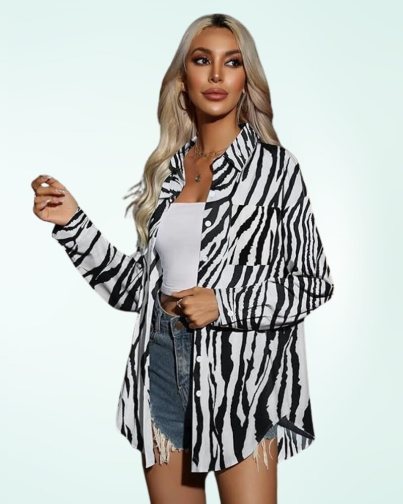 Hotouch Button Down Shirts Drop Shoulder Oversized Blouse Long Sleeve