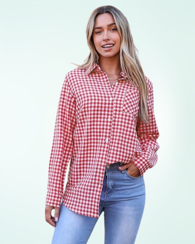 Zeagoo Long Sleeve Plaid Shirt for Women Button Down Shirts Buffalo Shackets Business Casual Blouses - Image 2