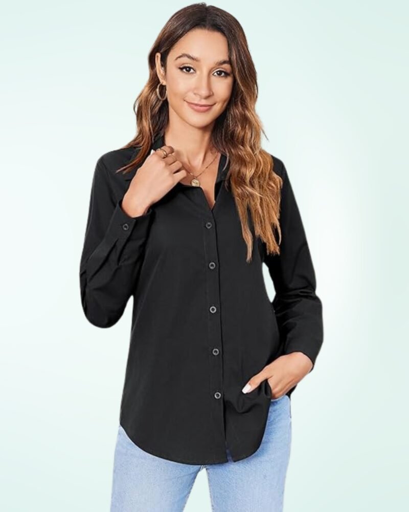 Zeagoo Womens Button Down Shirt Long Sleeve Classic-Fit Dress Shirts Solid Work Office Blouse - Image 3