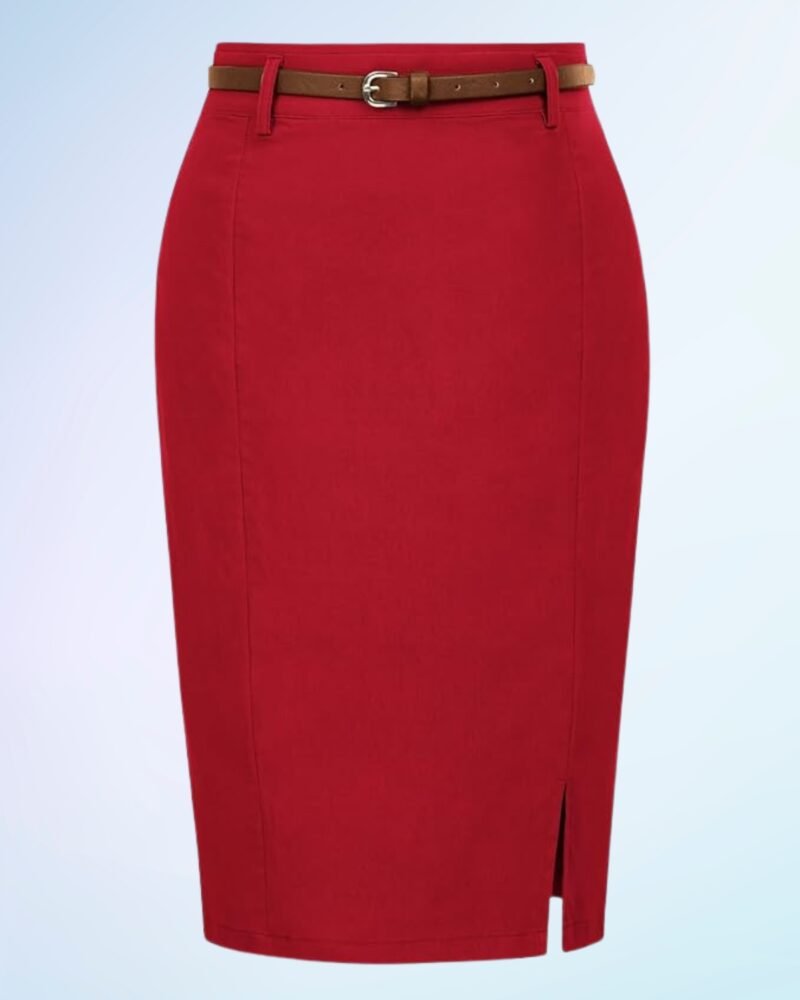 Kate Kasin Women's Bodycon Pencil Skirt with Belt Solid Color Hip-Wrapped - Image 4