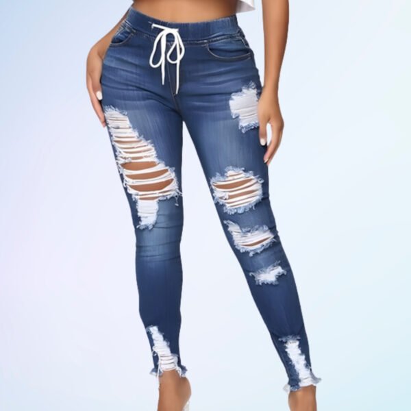 Kunmi Women High Waist Skinny Stretch Ripped Jeans Destroyed Denim Pants Plus Size