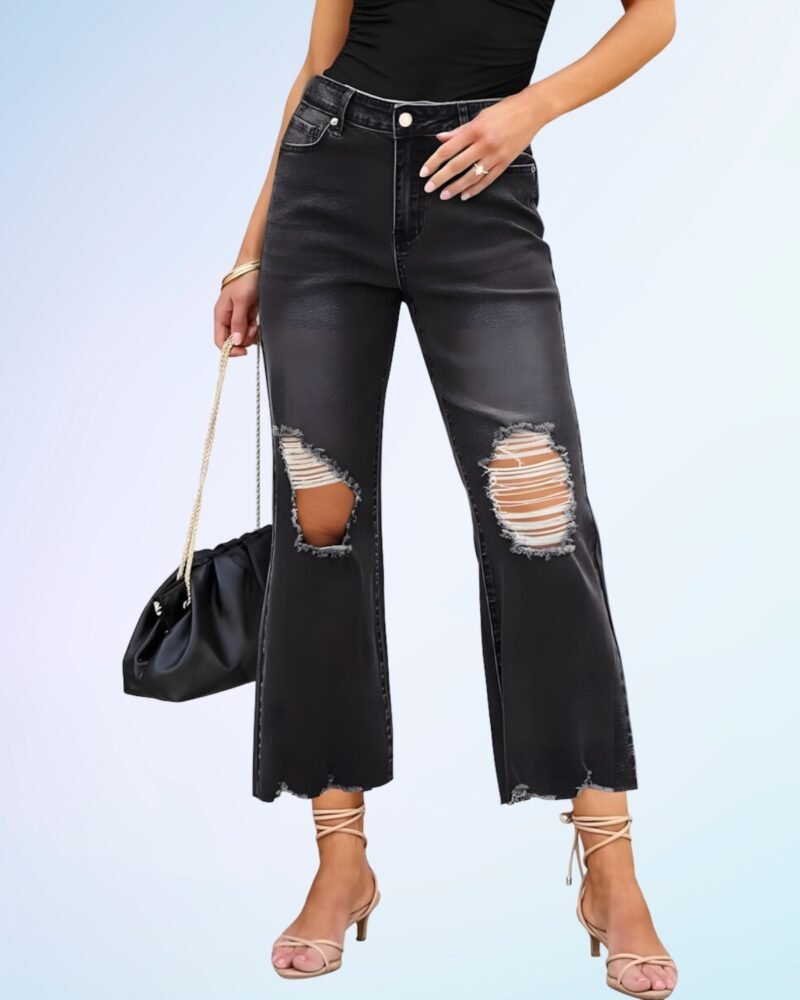 Luvamia Wide Leg Jeans for Women Trendy High Waisted Flare Ripped Cropped Jeans - Image 4