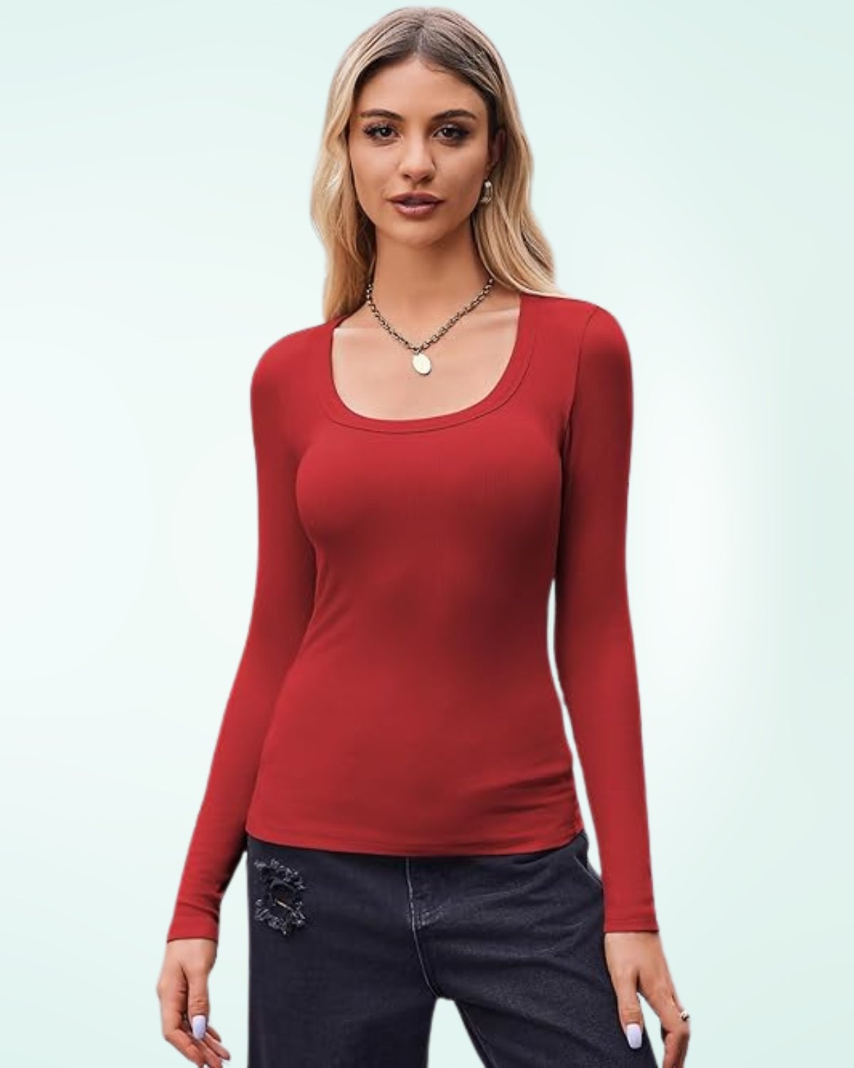 Zeagoo Women's Long Sleeve Scoop Neck Shirts Casual Slim Fit Rib Knit Tops