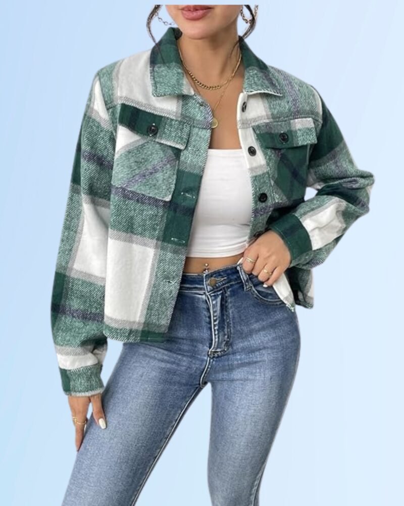 Zeagoo Flannels for Women Cropped Shacket Jacket Fashion Plaid Button Down Shirt 2024 Fall Coat Tops - Image 3