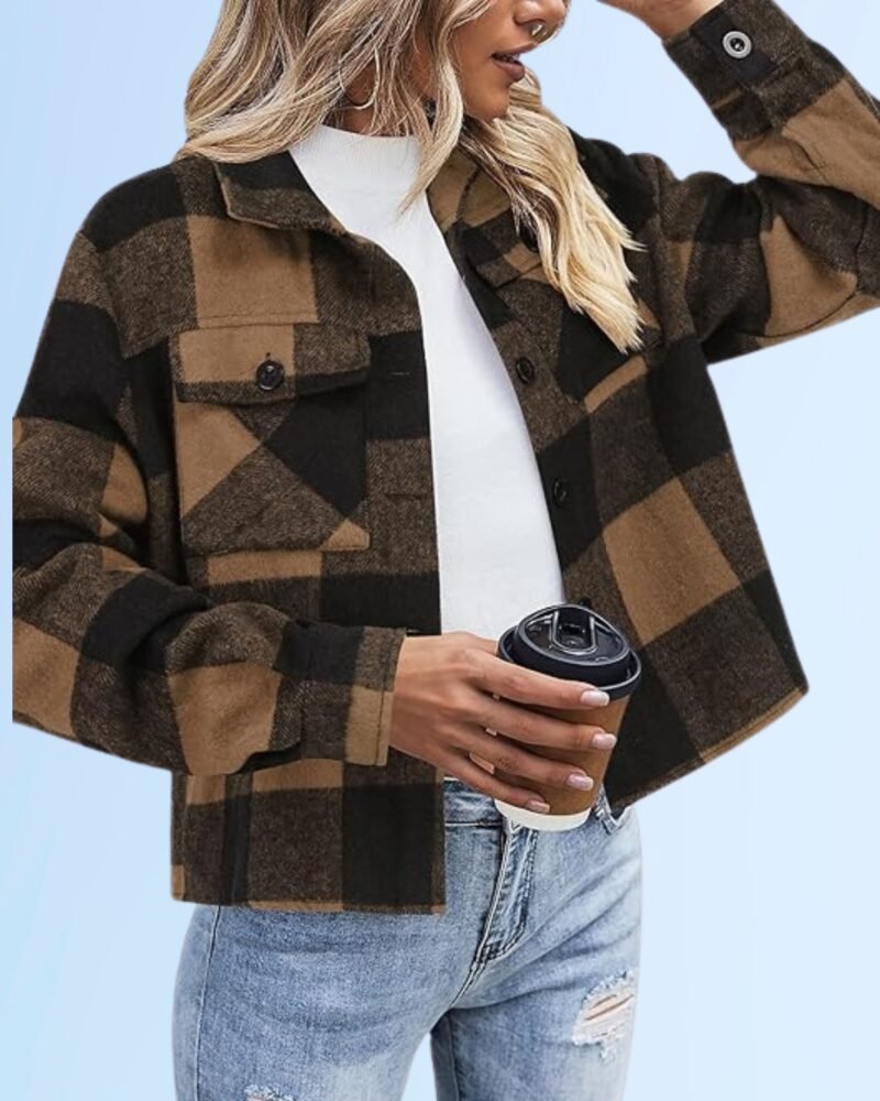 Zeagoo Flannels for Women Cropped Shacket Jacket Fashion Plaid Button Down Shirt 2024 Fall Coat Tops - Image 2