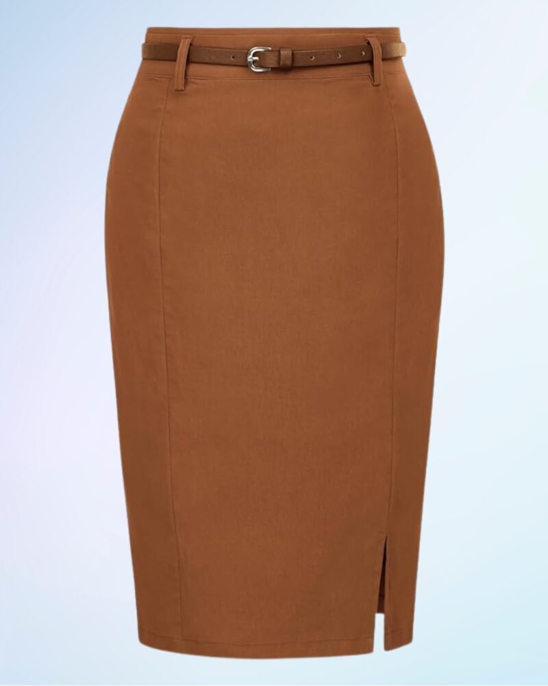 Kate Kasin Women's Bodycon Pencil Skirt with Belt Solid Color Hip-Wrapped - Image 3