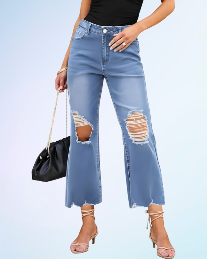 Luvamia Wide Leg Jeans for Women Trendy High Waisted Flare Ripped Cropped Jeans - Image 3