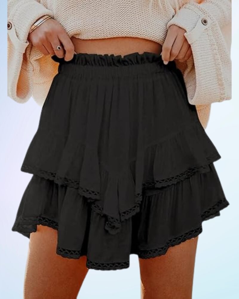 Flowy Short for Women Casual Boho Ruffle Tiered Skirts High Waist Mini Skirts