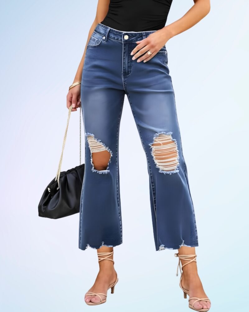 Luvamia Wide Leg Jeans for Women Trendy High Waisted Flare Ripped Cropped Jeans - Image 2