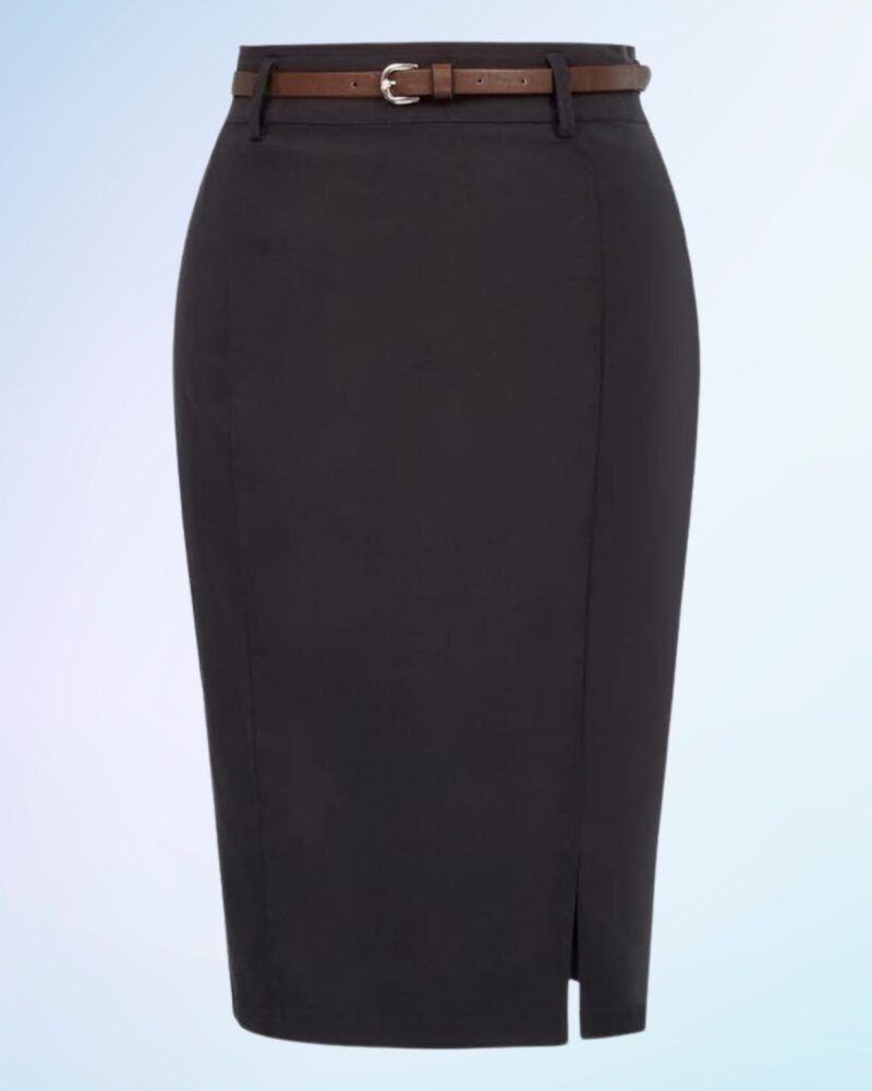 Kate Kasin Women's Bodycon Pencil Skirt with Belt Solid Color Hip-Wrapped - Image 2