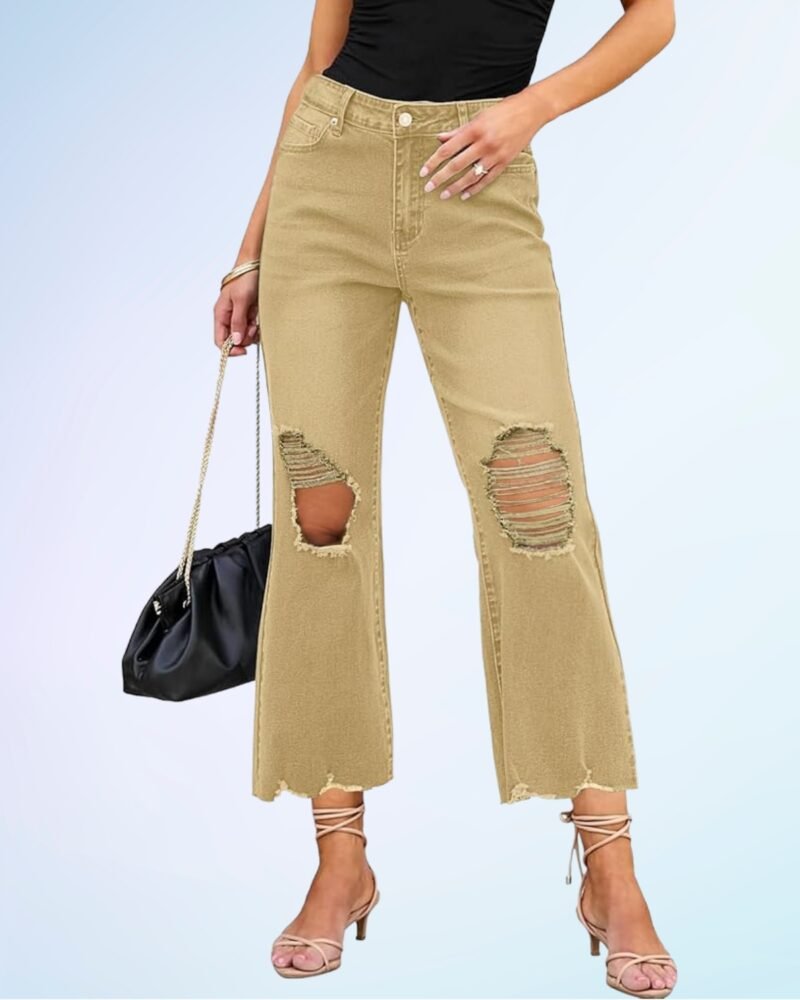 Luvamia Wide Leg Jeans for Women Trendy High Waisted Flare Ripped Cropped Jeans