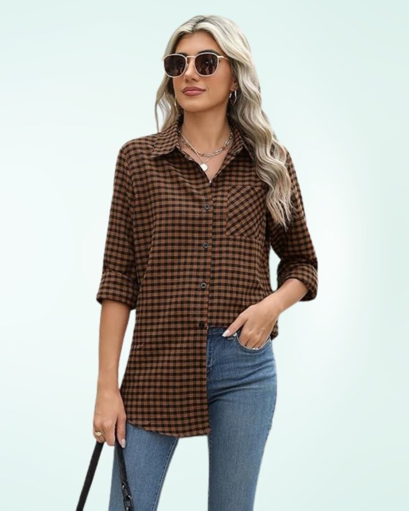 Zeagoo Long Sleeve Plaid Shirt for Women Button Down Shirts Buffalo Shackets Business Casual Blouses - Image 3