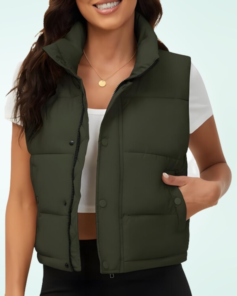 Fengbay Womens Puffer Vest Sleeveless Puffy Cropped Vests Stand Collar Vest Lightweight Bubble Quilted Vest - Image 2