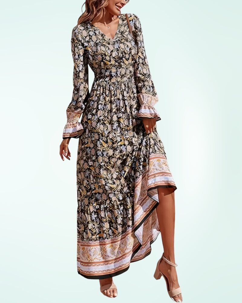 PRETTYGARDEN Long Sleeve Maxi Dress for Women V Neck Casual Button Down Boho Long Floral Dresses - Image 5