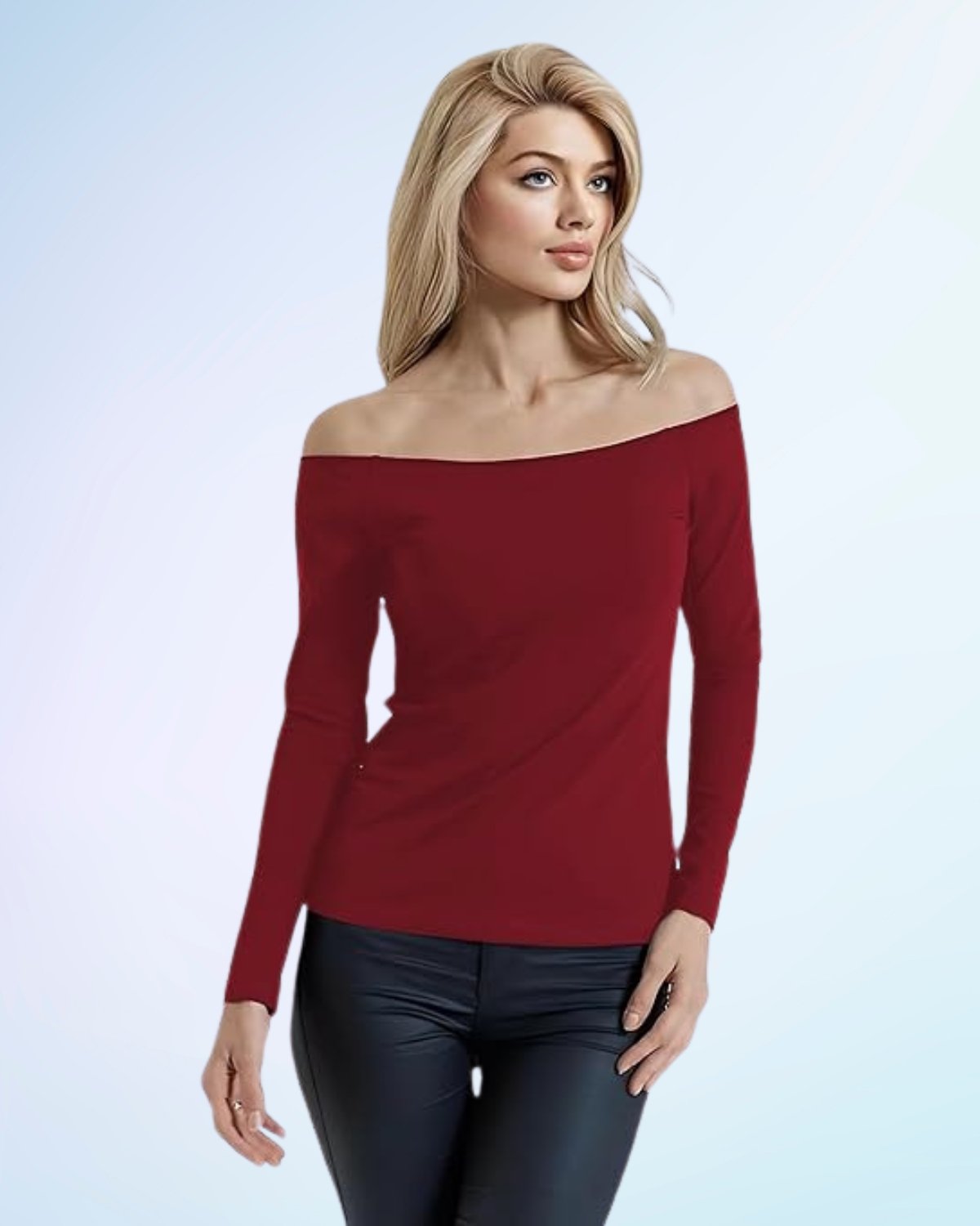 Sarin Mathews Women's Sexy Off The Shoulder Tops Long Sleeve Slim Fit Stretchy Shirts Blouses Top