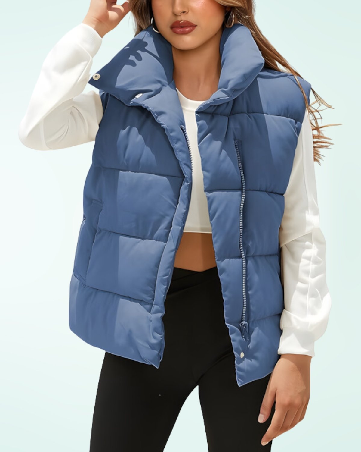 Himosyber Womens Puffer Vest Sleeveless Casual Loose Winter Warm Lightweight Stand Collar Down Jacket Coats