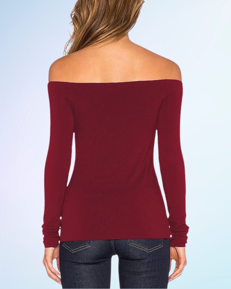 Sarin Mathews Women's Sexy Off The Shoulder Tops Long Sleeve Slim Fit Stretchy Shirts Blouses Top - Image 5