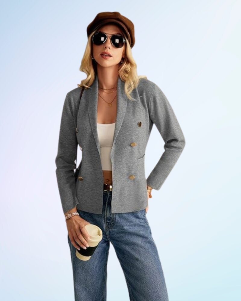 GRACE KARIN Women Long Sleeve Casual Blazer Cardigan Knit Belt Work Office Formal Jacket with Pocket - Image 4