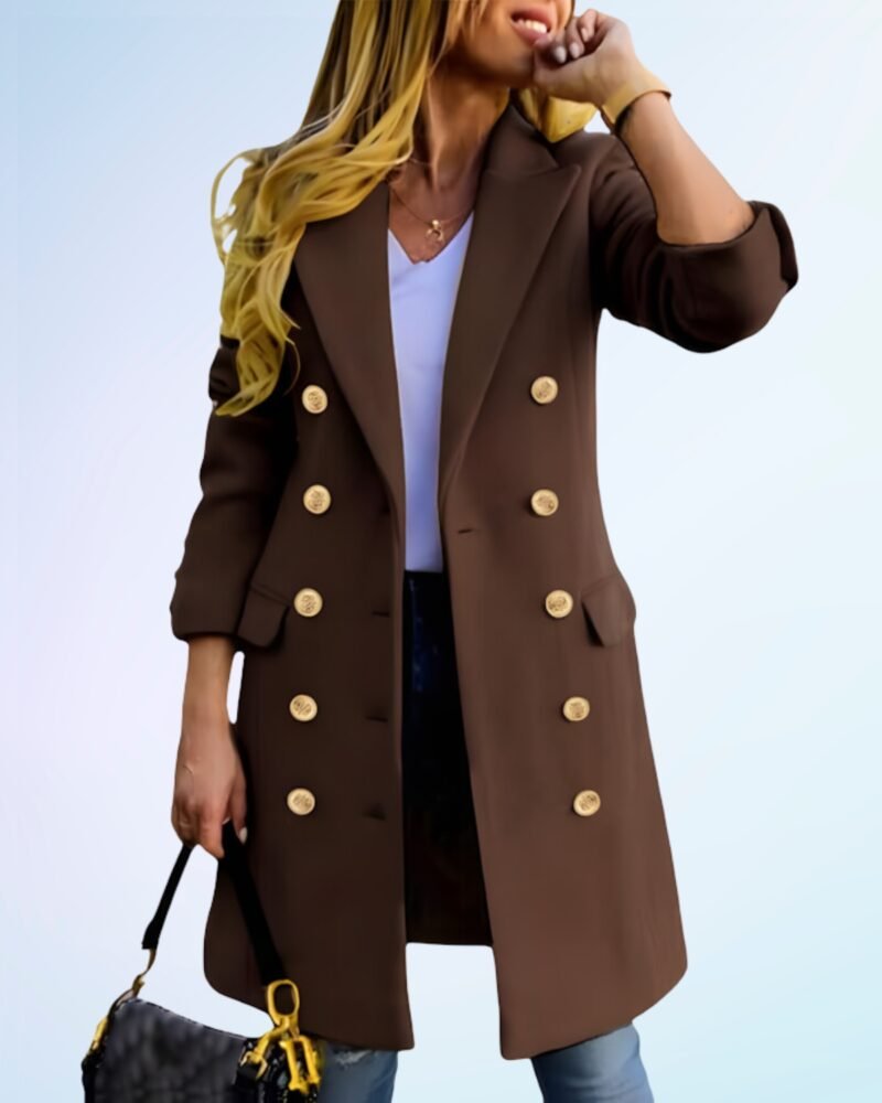 IDEALSANXUN Womens Fall Winter Wool Coats Double Breasted Midi Peacoat Trench Coats - Image 3