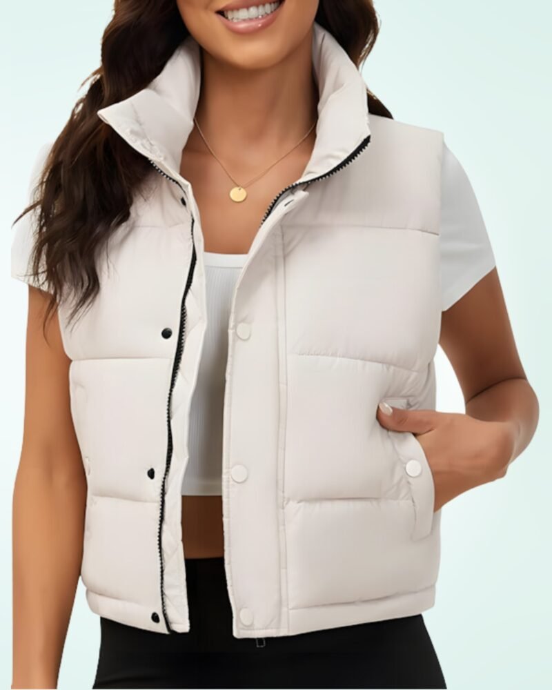 Fengbay Womens Puffer Vest Sleeveless Puffy Cropped Vests Stand Collar Vest Lightweight Bubble Quilted Vest - Image 5