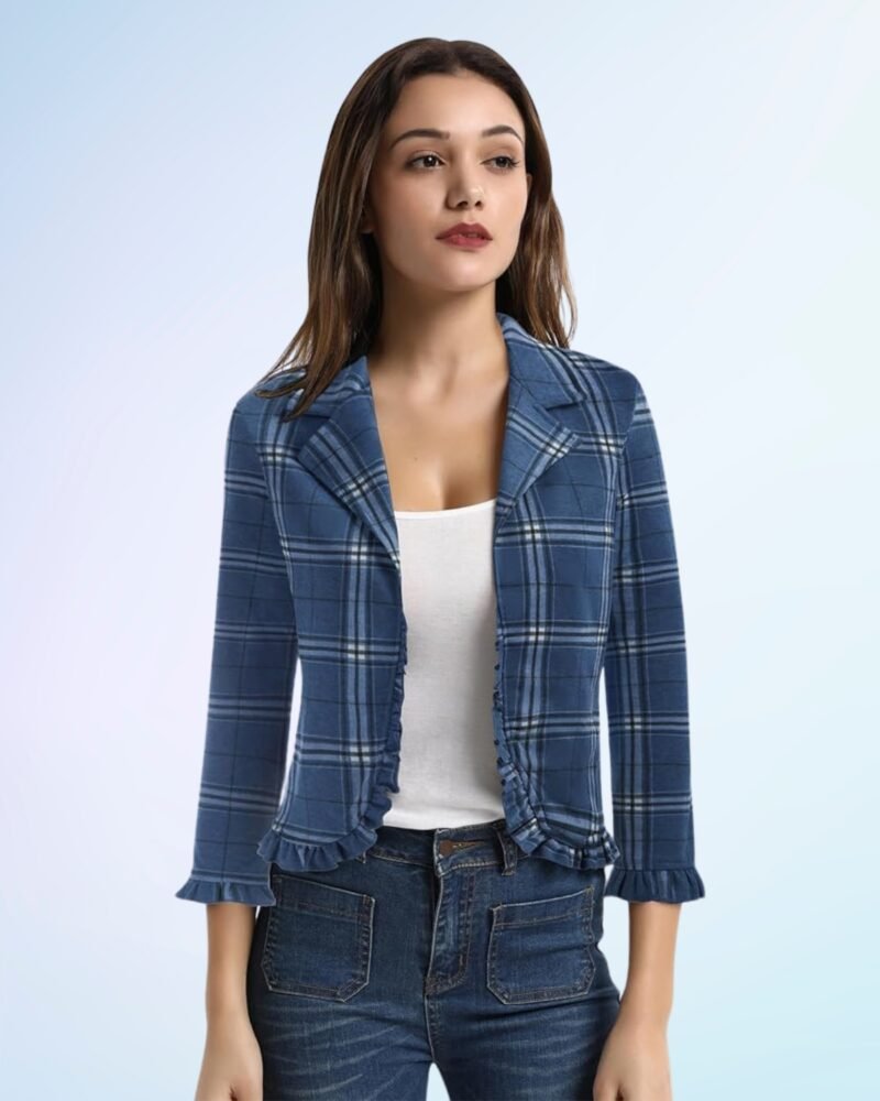 GRACE KARIN 2024 Women Casual Suit Jacket Plaid Lightweight Work Office Blazer - Image 4