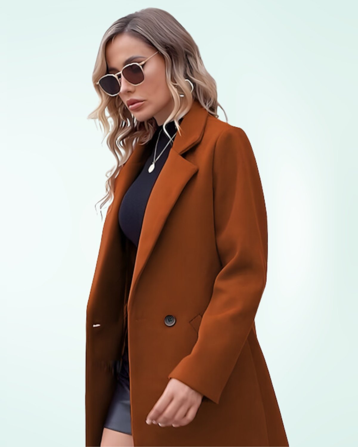 Hooever Women's Winter Wool Coat Casual Notch Lapel Single-Breasted Peacoat