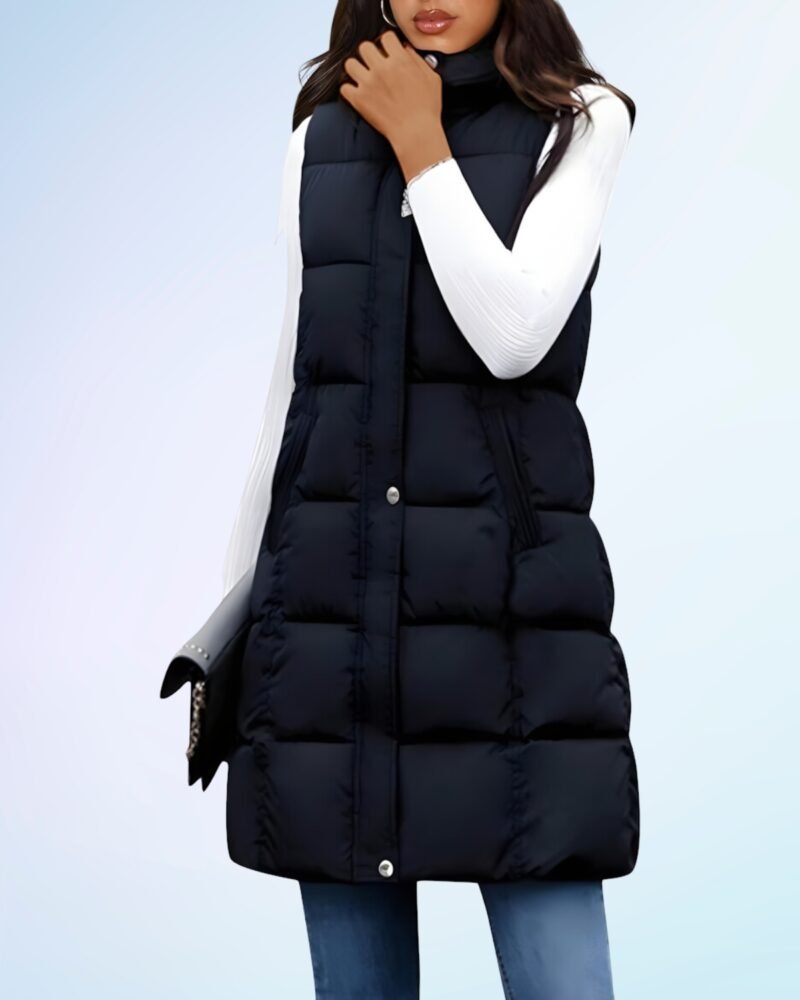 Tanming Women's Long Puffer Vest Casual Sleeveless Puffy Jacket with Removable Hood - Image 2