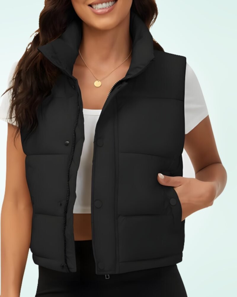 Fengbay Womens Puffer Vest Sleeveless Puffy Cropped Vests Stand Collar Vest Lightweight Bubble Quilted Vest - Image 3