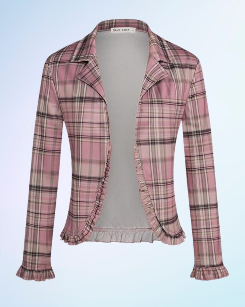 GRACE KARIN 2024 Women Casual Suit Jacket Plaid Lightweight Work Office Blazer - Image 5