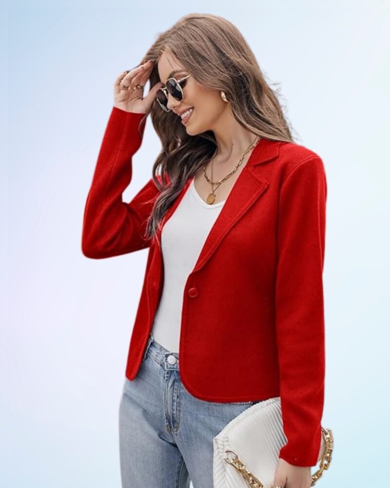 GRACE KARIN Women Sweater Blazer Casual Work Croppped Cardigan Lightweight Button Front Short Knit Blazer Jacket S-XXL