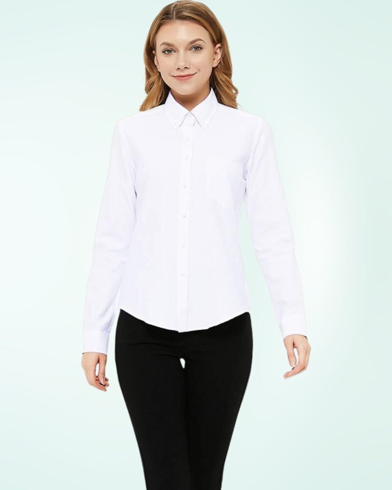 MGWDT Button Down Shirt Women Long Sleeve Blouse Oxford Shirt Classic-Fit Cotton Tops Wrinkle Resistant (2XS-3XL) - Image 4