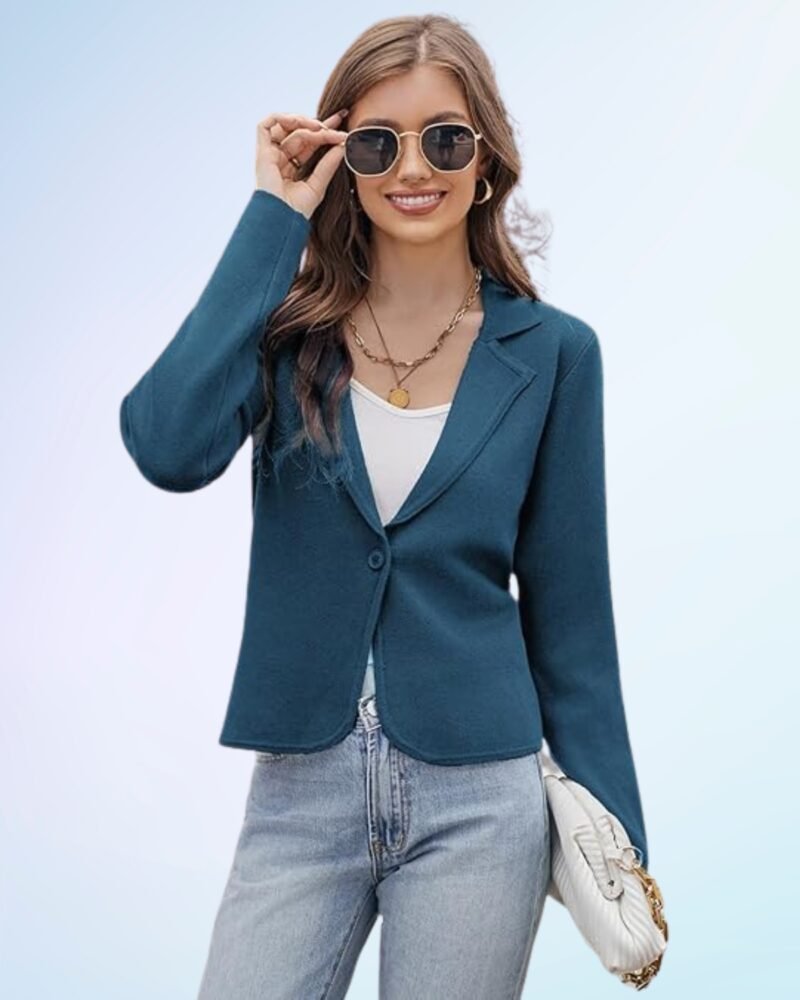 GRACE KARIN Women Sweater Blazer Casual Work Croppped Cardigan Lightweight Button Front Short Knit Blazer Jacket S-XXL - Image 2