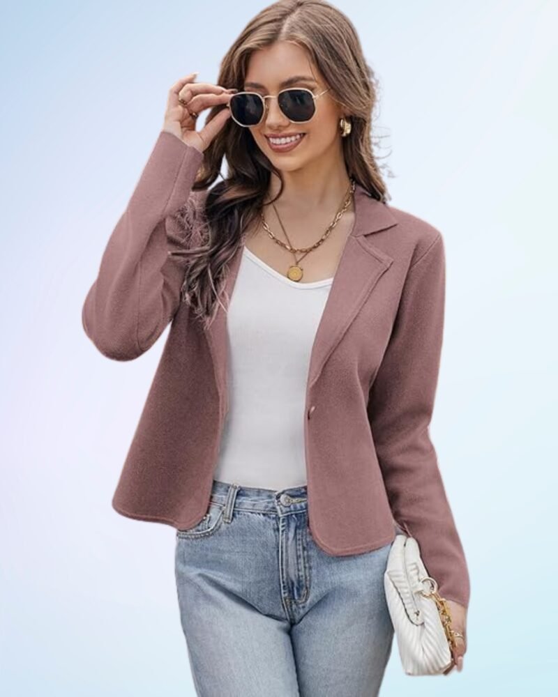 GRACE KARIN Women Sweater Blazer Casual Work Croppped Cardigan Lightweight Button Front Short Knit Blazer Jacket S-XXL - Image 4