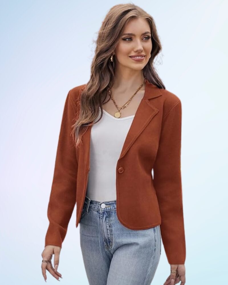 GRACE KARIN Women Sweater Blazer Casual Work Croppped Cardigan Lightweight Button Front Short Knit Blazer Jacket S-XXL - Image 3