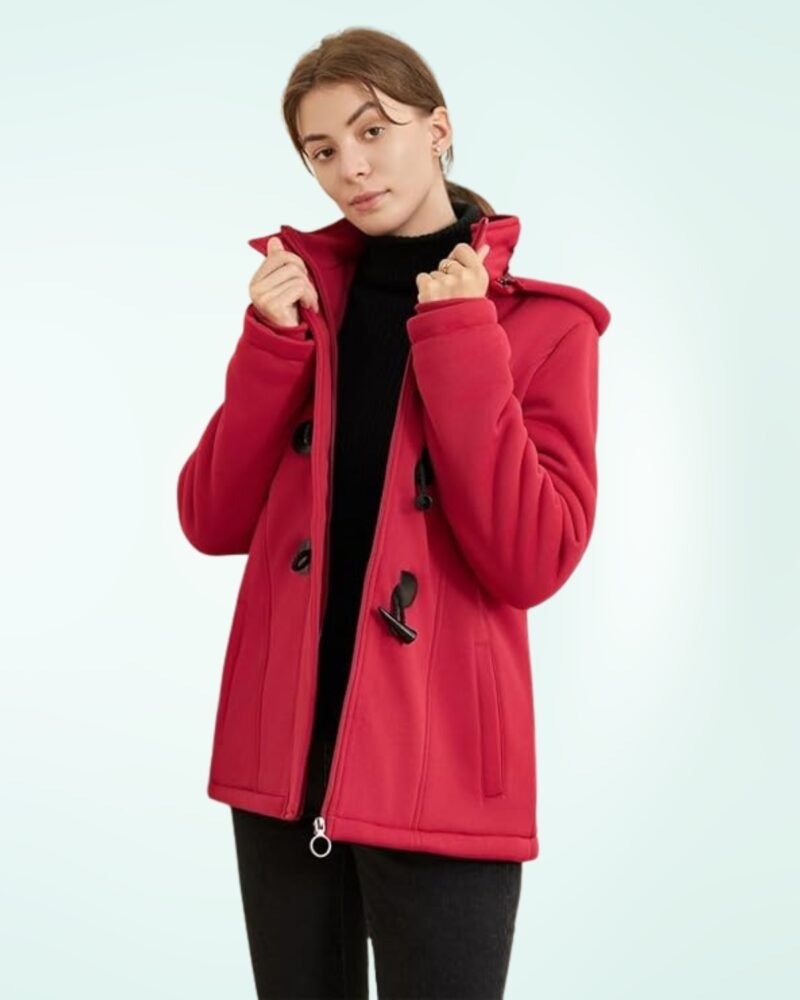 JiangWu Womens Fashion Horn Button Fleece Thicken Coat with Hood Winter Warm Jacket - Image 4