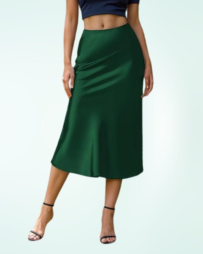 Women's Satin High Waist Hidden Elasticized Waistband Flared Casual A Line Midi Skirt - Image 5