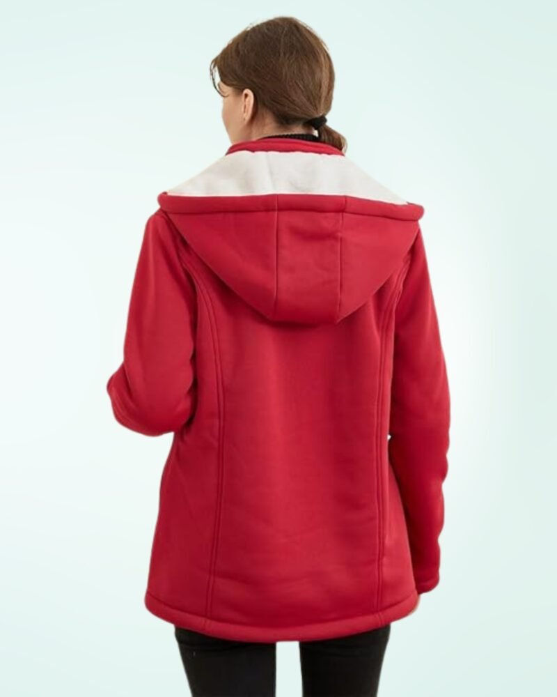 JiangWu Womens Fashion Horn Button Fleece Thicken Coat with Hood Winter Warm Jacket - Image 5