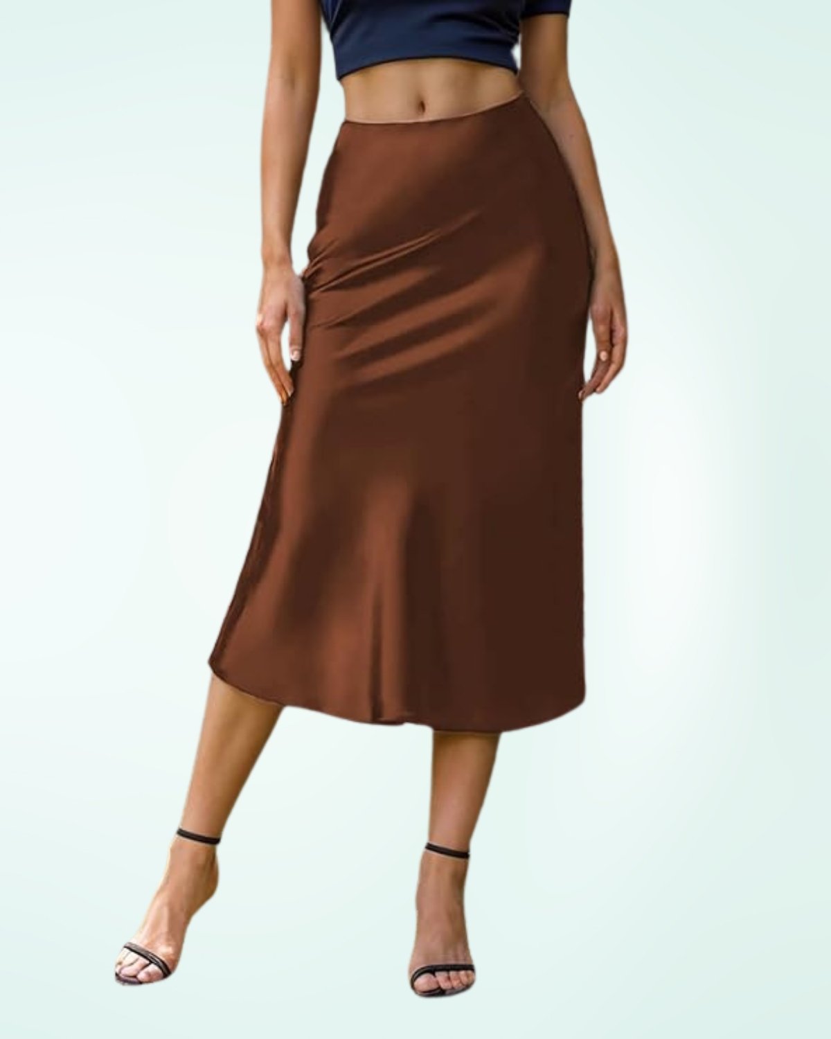 Women's Satin High Waist Hidden Elasticized Waistband Flared Casual A Line Midi Skirt