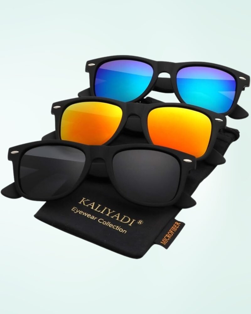 KALIYADI Polarized Sunglasses for Men and Women Matte Finish Sun glasses Color Mirror Lens UV Blocking (3 Pack)